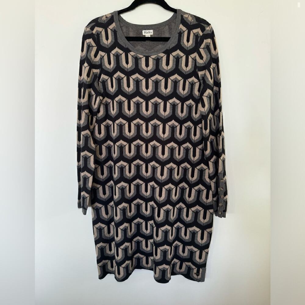 Hatley Size L Long Sleeve Sweater Dress Mod All Over Print Abigail Geometric